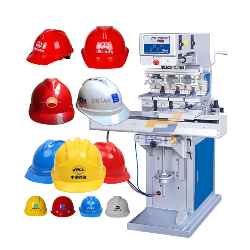 4-Colors Hard Hats Pad Printing Machine for Printing on Safety Helmets Pad Printer Manufacturer